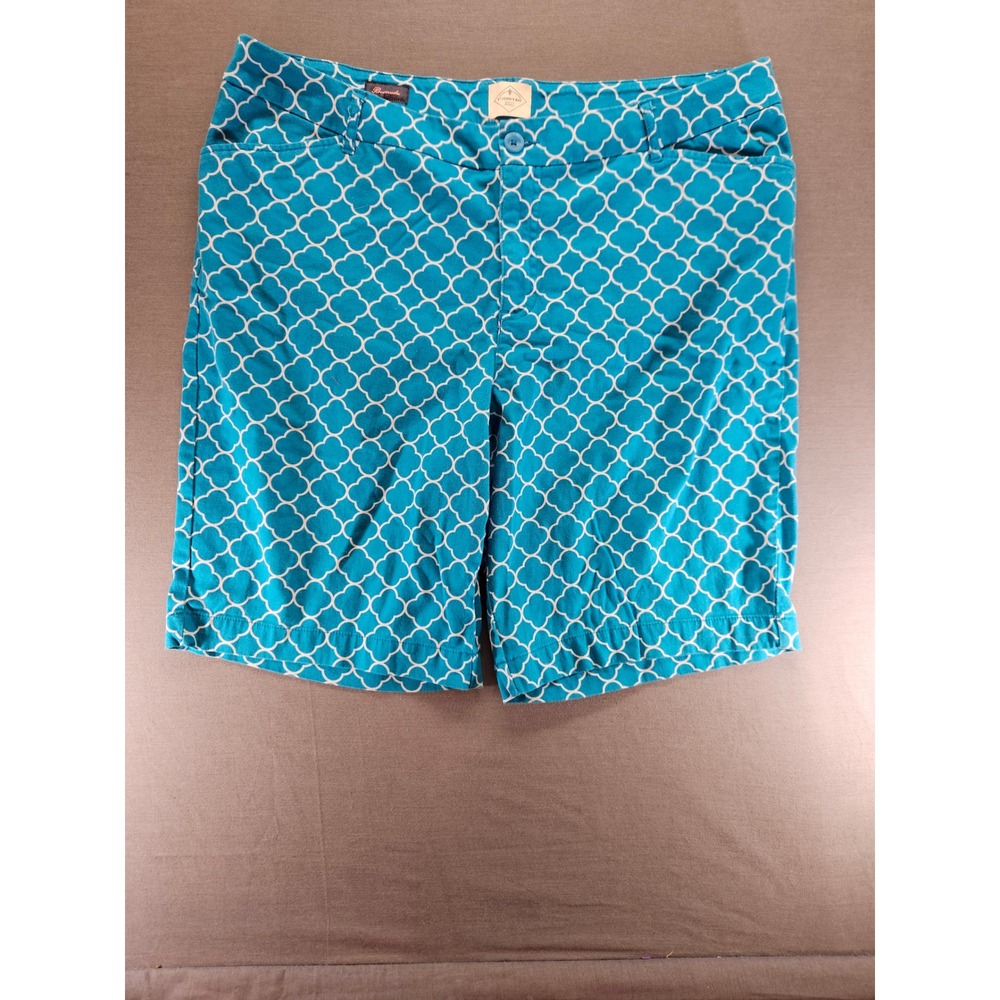 St Johns Bay Womens 22W Bermuda Shorts Teal Blue White Lattice Stretch Cotton